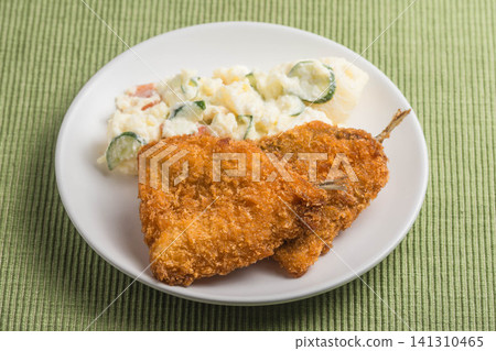 Potato salad and fried horse mackerel Potato salad and fried horse mackerel 141310465