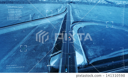 Surveillance system tracks vehicles on a highway in a rural area during clear weather 141310598