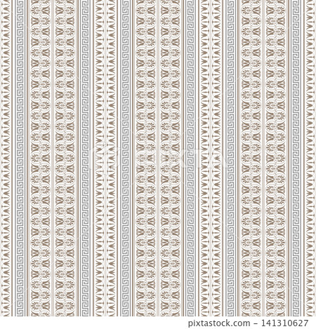 Intricate pattern featuring vertical Greek meander floral motif. Repeating vertical border pattern ancient Greek. For textile, wallpaper, architectural embellishment, embodying ancient Greek aesthetic Intricate pattern featuring vertical Greek meander floral motif. Repeating vertical border pattern ancient Greek. For textile, wallpaper, architectural embellishment, embodying ancient Greek aesthetic 141310627