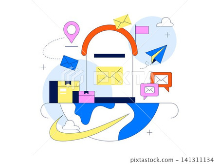World Postal Day Illustration Featuring Global Mail Delivery, Postal Service, Letters, Parcel Shipping, Communication Network, and Courier System World Postal Day Illustration Featuring Global Mail Delivery, Postal Service, Letters, Parcel Shipping, Communication Network, and Courier System 141311134