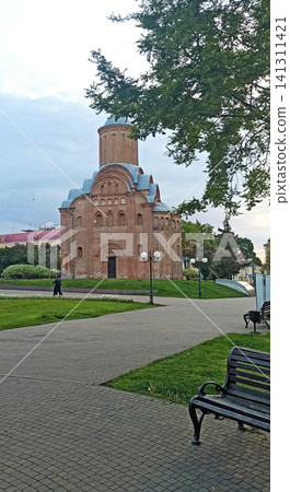 Ancient brick Pyatnytska church in Chernihiv in beautiful park Ancient brick Pyatnytska church in Chernihiv in beautiful park 141311421