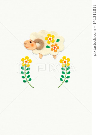 可愛的綿羊和花朵貼花插畫卡片材料 可愛的綿羊和花朵貼花插畫卡片材料 141311815