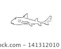 Hand-drawn line art illustration of a catshark, sideways, on a white background. 141312010