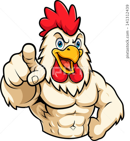 Muscle Chicken Mascot Pointing Finger Muscle Chicken Mascot Pointing Finger 141312439