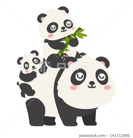 Panda Family Enjoying Fresh Bamboo Panda Family Enjoying Fresh Bamboo 141312980