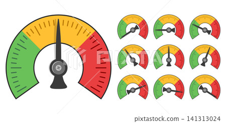 Pressure gauge icon set collection in flat style. Manometer vector illustration on isolated background. Pressure measurement sign business concept. Pressure gauge icon set collection in flat style. Manometer vector illustration on isolated background. Pressure measurement sign business concept. 141313024