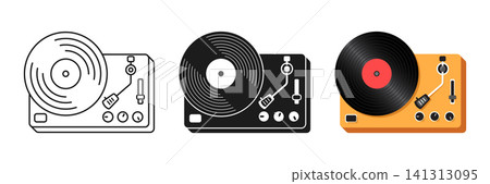 Record player icon set collection in flat style. Vintage vinyl disc gramophone vector illustration on isolated background. DJ equipment sign business concept. Record player icon set collection in flat style. Vintage vinyl disc gramophone vector illustration on isolated background. DJ equipment sign business concept. 141313095