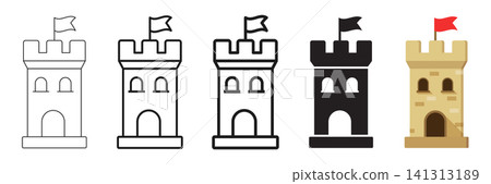 Castle icon set collection in flat style. Medieval stronghold vector illustration on isolated background. Fortress sign business concept. Castle icon set collection in flat style. Medieval stronghold vector illustration on isolated background. Fortress sign business concept. 141313189