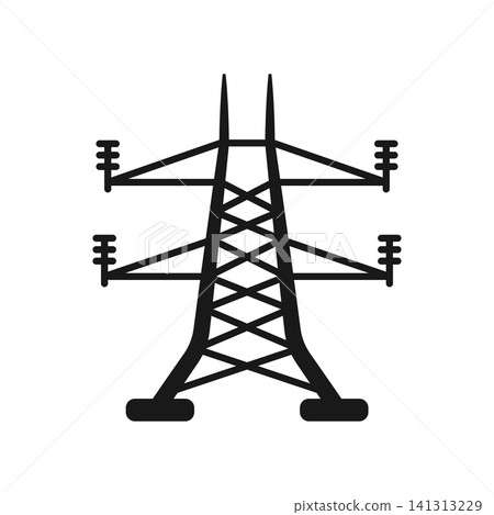 Power tower icon in flat style. High voltage vector illustration on isolated background. Electrical construction sign business concept. 141313229