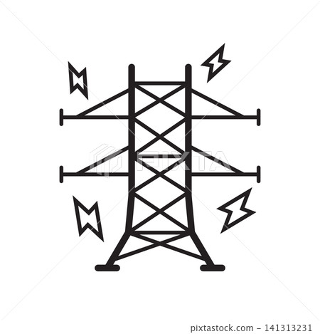 Power tower icon in flat style. High voltage vector illustration on isolated background. Electrical construction sign business concept. Power tower icon in flat style. High voltage vector illustration on isolated background. Electrical construction sign business concept. 141313231