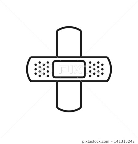 Adhesive plaster icon in flat stroke outline style. Elastic medical bandage vector illustration on isolated background. Wound patch sign business concept. Adhesive plaster icon in flat stroke outline style. Elastic medical bandage vector illustration on isolated background. Wound patch sign business concept. 141313242