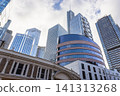 Skyscrapers in financial district looking up 141313268