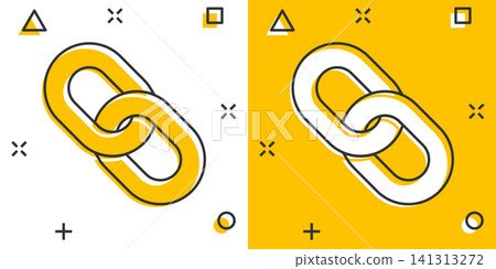 Chain sign icon in comic style. Link vector cartoon illustration on white isolated background. Hyperlink business concept splash effect. 141313272