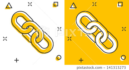 Chain sign icon in comic style. Link vector cartoon illustration on white isolated background. Hyperlink business concept splash effect. 141313273