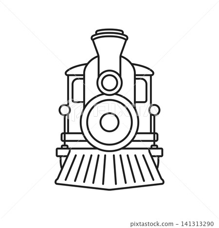 Modern speed train icon in stroke outline style. Railroad transport vector illustration on isolated background. Locomotive sign business concept. Modern speed train icon in stroke outline style. Railroad transport vector illustration on isolated background. Locomotive sign business concept. 141313290