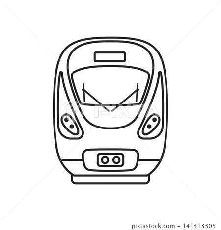 Modern speed train icon in stroke outline style. Railroad transport vector illustration on isolated background. Locomotive sign business concept. 141313305