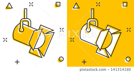 Spotlight icon in comic style. Lamp vector cartoon illustration on white isolated background. Flashlight business concept splash effect. Spotlight icon in comic style. Lamp vector cartoon illustration on white isolated background. Flashlight business concept splash effect. 141314180