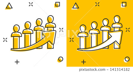 Performance icon in comic style. Career vector cartoon illustration on white isolated background. People with arrow business concept splash effect. Performance icon in comic style. Career vector cartoon illustration on white isolated background. People with arrow business concept splash effect. 141314182