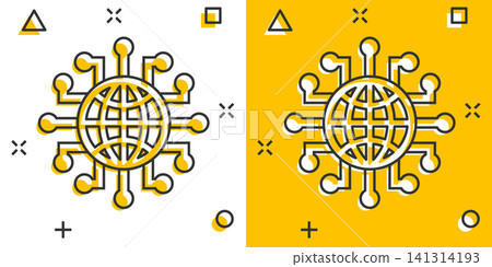Global network icon in comic style. Cyber world vector cartoon illustration on white isolated background. Earth business concept splash effect. Global network icon in comic style. Cyber world vector cartoon illustration on white isolated background. Earth business concept splash effect. 141314193