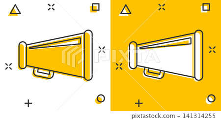 Megaphone speaker icon in comic style. Bullhorn audio announcement vector cartoon illustration pictogram. Megaphone broadcasting business concept splash effect. Megaphone speaker icon in comic style. Bullhorn audio announcement vector cartoon illustration pictogram. Megaphone broadcasting business concept splash effect. 141314255
