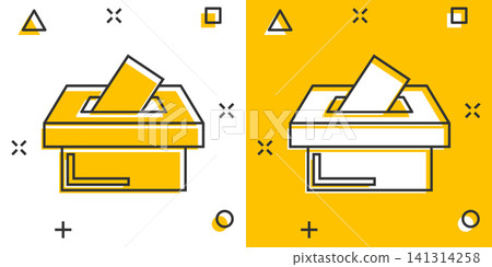 Election voter box icon in comic style. Ballot suggestion vector cartoon illustration pictogram. Election vote business concept splash effect. Election voter box icon in comic style. Ballot suggestion vector cartoon illustration pictogram. Election vote business concept splash effect. 141314258