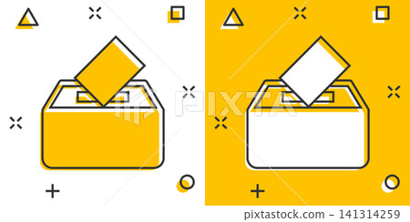 Election voter box icon in comic style. Ballot suggestion vector cartoon illustration pictogram. Election vote business concept splash effect. Election voter box icon in comic style. Ballot suggestion vector cartoon illustration pictogram. Election vote business concept splash effect. 141314259