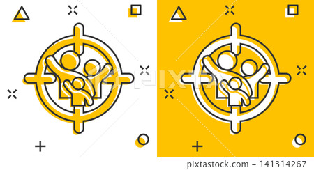 Target audience icon in comic style. Focus on people vector cartoon illustration pictogram. Human resources business concept splash effect. Target audience icon in comic style. Focus on people vector cartoon illustration pictogram. Human resources business concept splash effect. 141314267