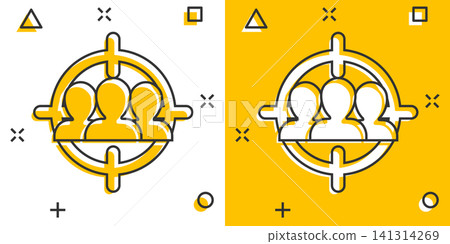 Target audience icon in comic style. Focus on people vector cartoon illustration pictogram. Human resources business concept splash effect. Target audience icon in comic style. Focus on people vector cartoon illustration pictogram. Human resources business concept splash effect. 141314269