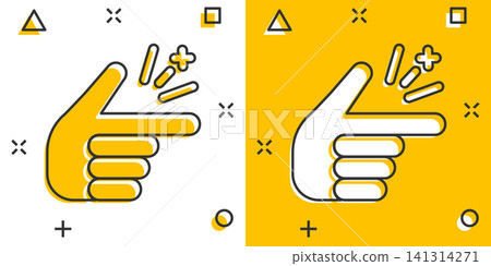 Finger snap icon in comic style. Fingers expression vector cartoon illustration pictogram. Snap gesture business concept splash effect. 141314271