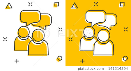 People with speech bubble icon in comic style. Business agreement vector cartoon illustration pictogram. Partnership talk business concept splash effect. People with speech bubble icon in comic style. Business agreement vector cartoon illustration pictogram. Partnership talk business concept splash effect. 141314294