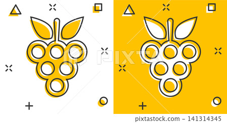 Grape fruits sign icon in comic style. Grapevine vector cartoon illustration on white isolated background. Wine grapes business concept splash effect. Grape fruits sign icon in comic style. Grapevine vector cartoon illustration on white isolated background. Wine grapes business concept splash effect. 141314345