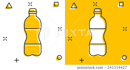 Water bottle icon in comic style. Plastic soda bottle vector cartoon illustration pictogram. Liquid water business concept splash effect. Water bottle icon in comic style. Plastic soda bottle vector cartoon illustration pictogram. Liquid water business concept splash effect. 141314427