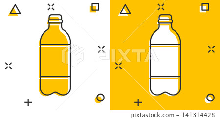 Water bottle icon in comic style. Plastic soda bottle vector cartoon illustration pictogram. Liquid water business concept splash effect. Water bottle icon in comic style. Plastic soda bottle vector cartoon illustration pictogram. Liquid water business concept splash effect. 141314428