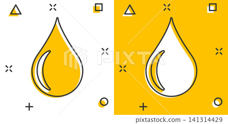 Water drop icon in comic style. Raindrop vector cartoon illustration pictogram. Droplet water blob business concept splash effect. 141314429