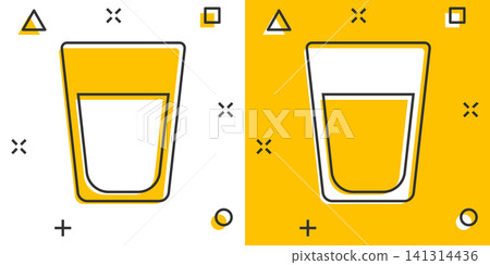 Water glass icon in comic style. Soda glass vector cartoon illustration pictogram. Liquid water business concept splash effect. Water glass icon in comic style. Soda glass vector cartoon illustration pictogram. Liquid water business concept splash effect. 141314436