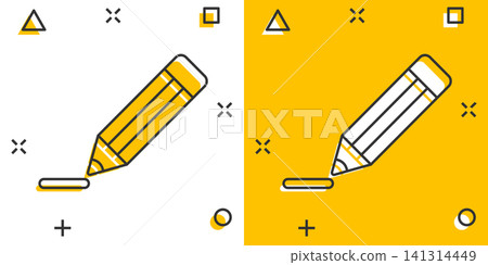 Pencil with rubber eraser icon in comic style. Highlighter vector cartoon illustration pictogram. Pencil business concept splash effect. Pencil with rubber eraser icon in comic style. Highlighter vector cartoon illustration pictogram. Pencil business concept splash effect. 141314449