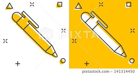Pen icon in comic style. Highlighter vector cartoon illustration pictogram. Pen business concept splash effect. 141314450
