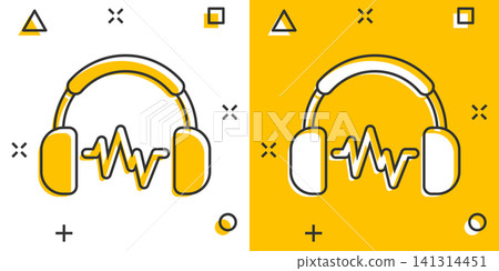 Headphone headset icon in comic style. Headphones vector cartoon illustration pictogram. Audio gadget business concept splash effect. Headphone headset icon in comic style. Headphones vector cartoon illustration pictogram. Audio gadget business concept splash effect. 141314451