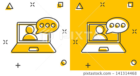 Online training process icon in comic style. Webinar seminar vector cartoon illustration pictogram. E-learning business concept splash effect. 141314468