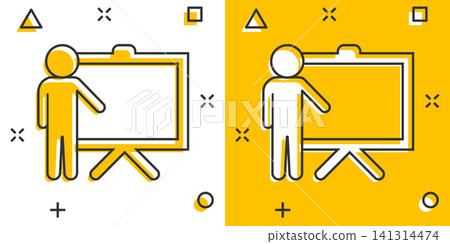 Training education icon in comic style. People seminar vector cartoon illustration pictogram. School classroom lesson business concept splash effect. 141314474