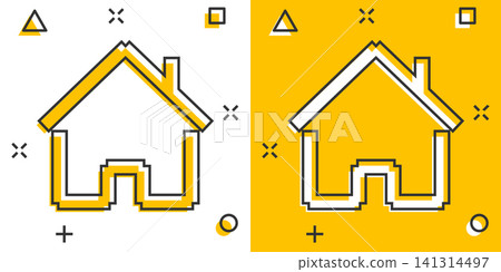 House building icon in comic style. Home apartment vector cartoon illustration pictogram. House dwelling business concept splash effect. House building icon in comic style. Home apartment vector cartoon illustration pictogram. House dwelling business concept splash effect. 141314497