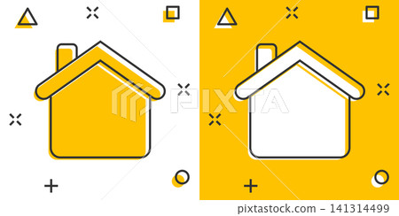 House building icon in comic style. Home apartment vector cartoon illustration pictogram. House dwelling business concept splash effect. House building icon in comic style. Home apartment vector cartoon illustration pictogram. House dwelling business concept splash effect. 141314499