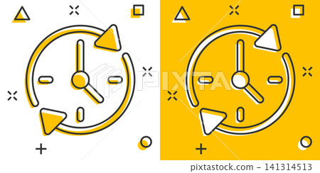 Clock countdown icon in comic style. Time chronometer vector cartoon illustration pictogram. Clock business concept splash effect. Clock countdown icon in comic style. Time chronometer vector cartoon illustration pictogram. Clock business concept splash effect. 141314513