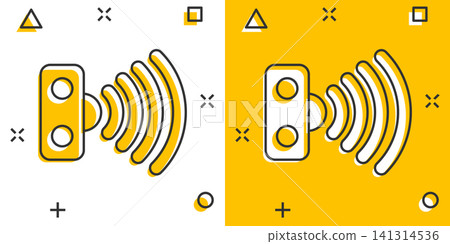 Motion sensor icon in comic style. Sensor waves vector cartoon illustration pictogram. Security connection business concept splash effect. Motion sensor icon in comic style. Sensor waves vector cartoon illustration pictogram. Security connection business concept splash effect. 141314536
