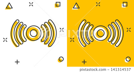 Motion sensor icon in comic style. Sensor waves vector cartoon illustration pictogram. Security connection business concept splash effect. Motion sensor icon in comic style. Sensor waves vector cartoon illustration pictogram. Security connection business concept splash effect. 141314537