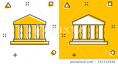 Bank building icon in comic style. Government architecture vector cartoon illustration pictogram. Museum exterior business concept splash effect. 141314548
