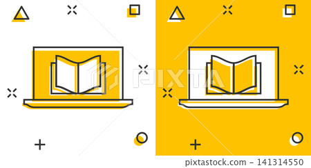 Elearning education icon in comic style. Study vector cartoon illustration pictogram. Laptop computer online training business concept splash effect. Elearning education icon in comic style. Study vector cartoon illustration pictogram. Laptop computer online training business concept splash effect. 141314550