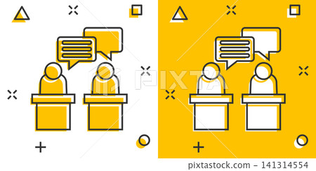Politic debate icon in comic style. Presidential debates vector cartoon illustration pictogram. Businessman discussion business concept splash effect. Politic debate icon in comic style. Presidential debates vector cartoon illustration pictogram. Businessman discussion business concept splash effect. 141314554