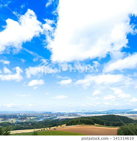 A view of Fukagawa city, Hokkaido, from Togairo Pass on an autumn day. A view of Fukagawa city, Hokkaido, from Togairo Pass on an autumn day. 141314619