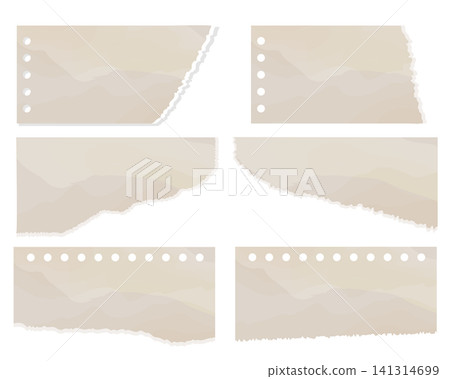 Set of illustrations using torn paper and notebook scraps / Craft paper with watercolor-style texture 141314699
